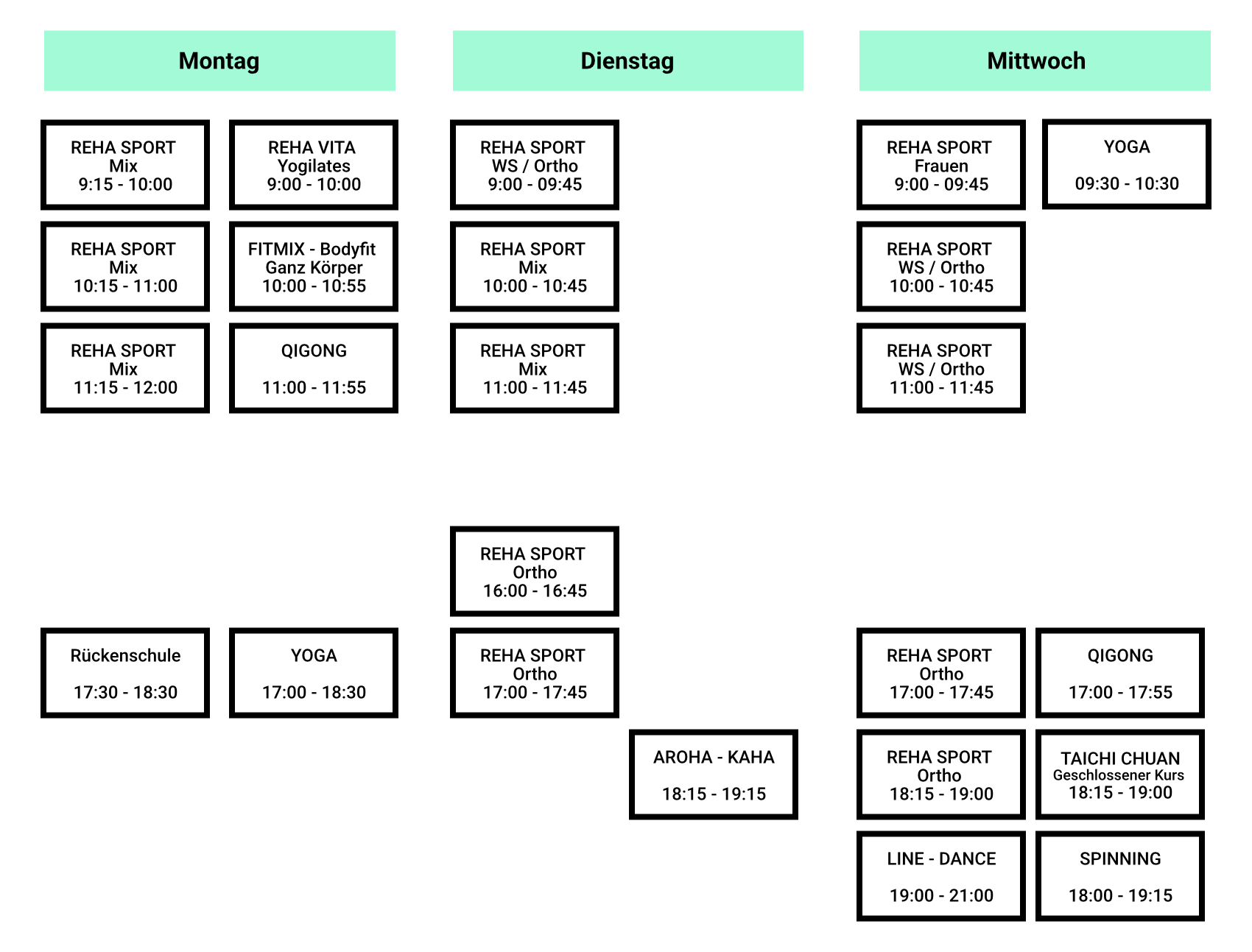 Medic 2000 - Kurskalender_Montag_bis_Mittwoch